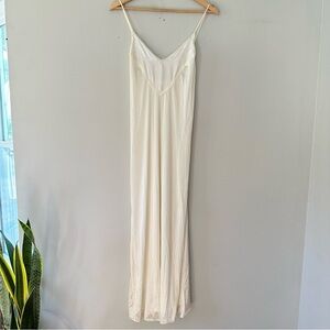 Vintage Val Mode Lingerie Long Slip Dress Ivory White Lace Trim Size Medium